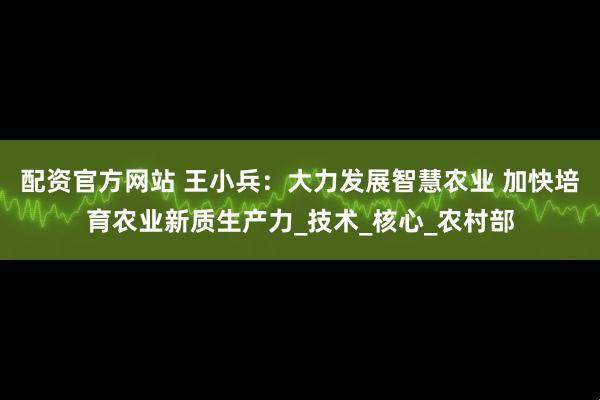 配资官方网站 王小兵：大力发展智慧农业 加快培育农业新质生产力_技术_核心_农村部